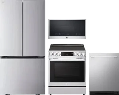 4 Piece Package Includes Refrigerator, Range, Microwave And Dishwasher
