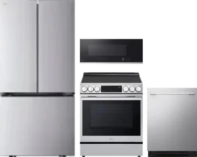 4 Piece Package Includes Refrigerator, Range, Microwave And Dishwasher