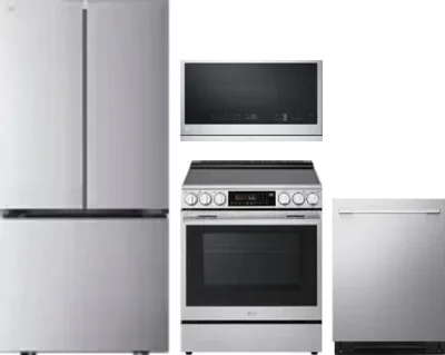 4 Piece Package Includes Refrigerator, Range, Microwave And Dishwasher