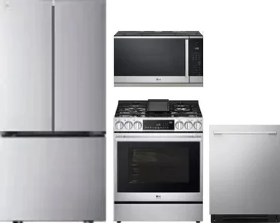 4 Piece Package Includes Refrigerator, Range, Microwave And Dishwasher