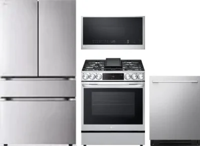 4 Piece Package Includes Refrigerator, Range, Microwave And Dishwasher