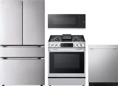 4 Piece Package Includes Refrigerator, Range, Microwave And Dishwasher