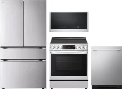 4 Piece Package Includes Refrigerator, Range, Microwave And Dishwasher