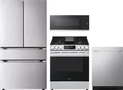 4 Piece Package Includes Refrigerator, Range, Microwave And Dishwasher