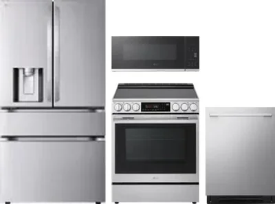 4 Piece Package Includes Refrigerator, Range, Microwave And Dishwasher