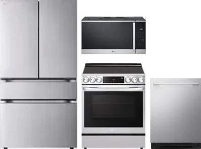 4 Piece Package Includes Refrigerator, Range, Microwave And Dishwasher