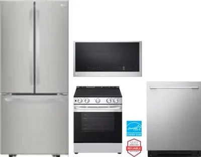 4 Piece Package Includes Refrigerator, Range, Microwave And Dishwasher