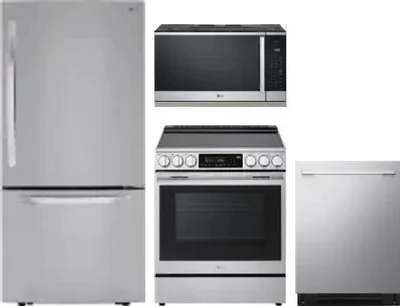 4 Piece Package Includes Refrigerator, Range, Microwave And Dishwasher