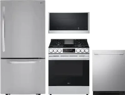 4 Piece Package Includes Refrigerator, Range, Microwave And Dishwasher