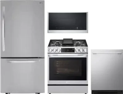 4 Piece Package Includes Refrigerator, Range, Microwave And Dishwasher
