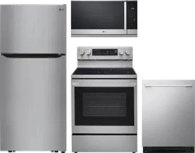 4 Piece Package Includes Refrigerator, Range, Microwave And Dishwasher
