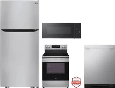 4 Piece Package Includes Refrigerator, Range, Microwave And Dishwasher
