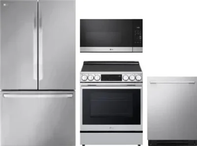 4 Piece Package Includes Refrigerator, Range, Microwave And Dishwasher