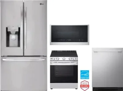 4 Piece Package Includes Refrigerator, Range, Microwave And Dishwasher