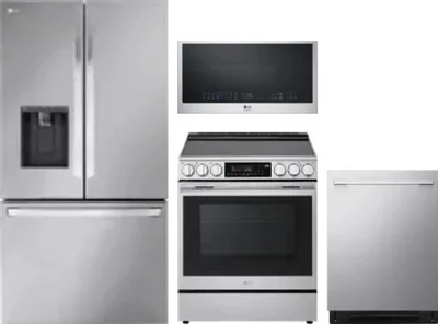 4 Piece Package Includes Refrigerator, Range, Microwave And Dishwasher