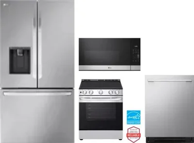 4 Piece Package Includes Refrigerator, Range, Microwave And Dishwasher