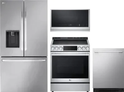 4 Piece Package Includes Refrigerator, Range, Microwave And Dishwasher