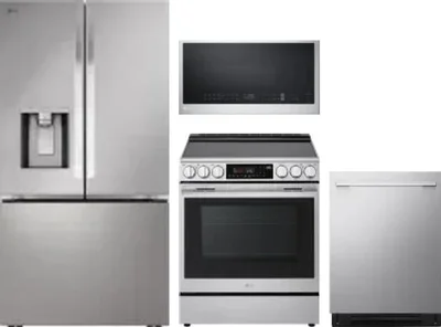 4 Piece Package Includes Refrigerator, Range, Microwave And Dishwasher