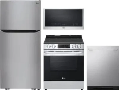 4 Piece Package Includes Refrigerator, Range, Microwave And Dishwasher