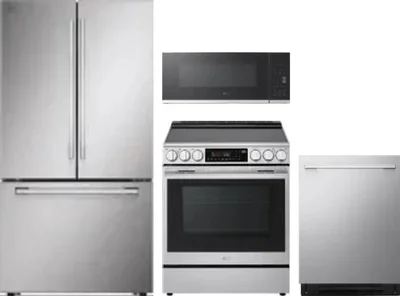 4 Piece Package Includes Refrigerator, Range, Microwave And Dishwasher