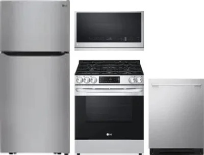 4 Piece Package Includes Refrigerator, Range, Microwave And Dishwasher