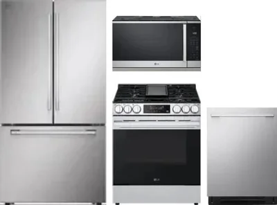 4 Piece Package Includes Refrigerator, Range, Microwave And Dishwasher