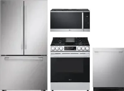 4 Piece Package Includes Refrigerator, Range, Microwave And Dishwasher