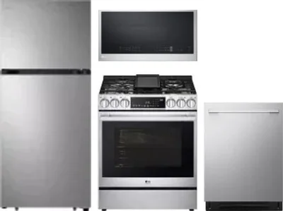 4 Piece Package Includes Refrigerator, Range, Microwave And Dishwasher