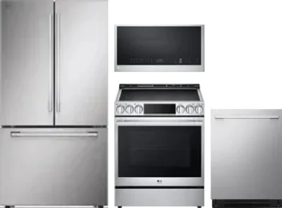 4 Piece Package Includes Refrigerator, Range, Microwave And Dishwasher