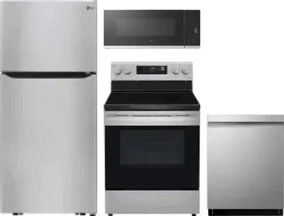 4 Piece Package Includes Refrigerator, Range, Microwave And Dishwasher