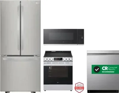 4 Piece Package Includes Refrigerator, Range, Microwave And Dishwasher