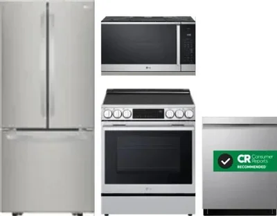 4 Piece Package Includes Refrigerator, Range, Microwave And Dishwasher