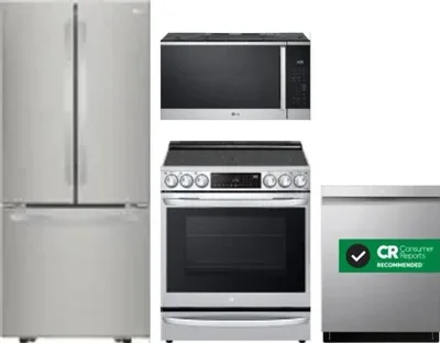 4 Piece Package Includes Refrigerator, Range, Microwave And Dishwasher