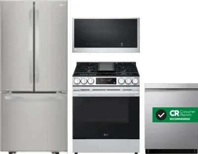 4 Piece Package Includes Refrigerator, Range, Microwave And Dishwasher