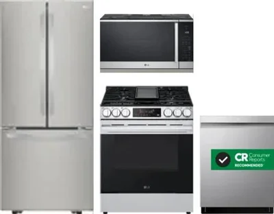 4 Piece Package Includes Refrigerator, Range, Microwave And Dishwasher