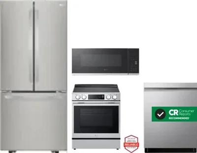 4 Piece Package Includes Refrigerator, Range, Microwave And Dishwasher