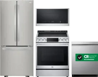 4 Piece Package Includes Refrigerator, Range, Microwave And Dishwasher