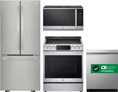4 Piece Package Includes Refrigerator, Range, Microwave And Dishwasher