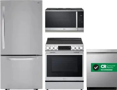 4 Piece Package Includes Refrigerator, Range, Microwave And Dishwasher