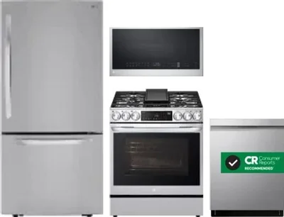 4 Piece Package Includes Refrigerator, Range, Microwave And Dishwasher