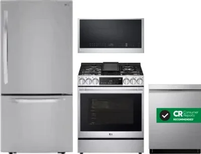 4 Piece Package Includes Refrigerator, Range, Microwave And Dishwasher