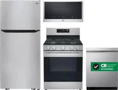 4 Piece Package Includes Refrigerator, Range, Microwave And Dishwasher