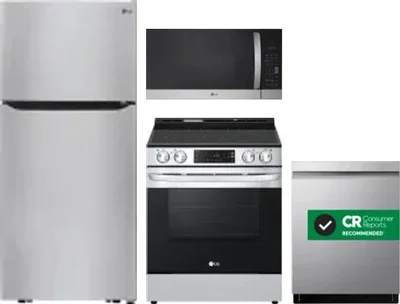 4 Piece Package Includes Refrigerator, Range, Microwave And Dishwasher
