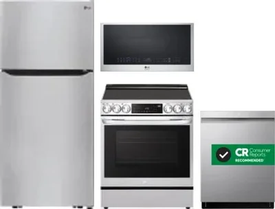 4 Piece Package Includes Refrigerator, Range, Microwave And Dishwasher