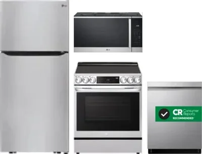 4 Piece Package Includes Refrigerator, Range, Microwave And Dishwasher