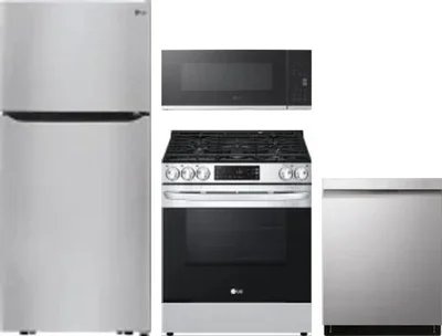 4 Piece Package Includes Refrigerator, Range, Microwave And Dishwasher