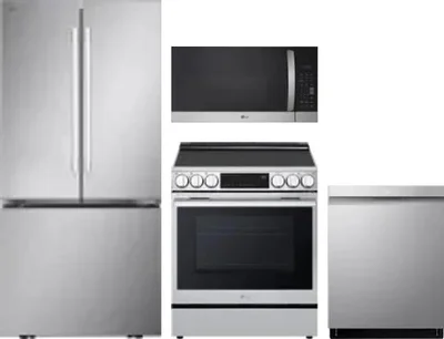 4 Piece Package Includes Refrigerator, Range, Microwave And Dishwasher