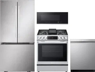 4 Piece Package Includes Refrigerator, Range, Microwave And Dishwasher