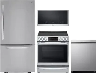 4 Piece Package Includes Refrigerator, Range, Microwave And Dishwasher