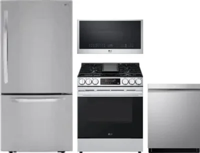 4 Piece Package Includes Refrigerator, Range, Microwave And Dishwasher